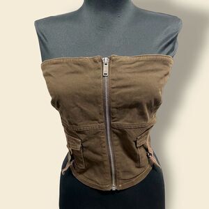 Generation Kiss x Dolls Kill bandeau cottagecore tube top brown. Stretch. Sz XL